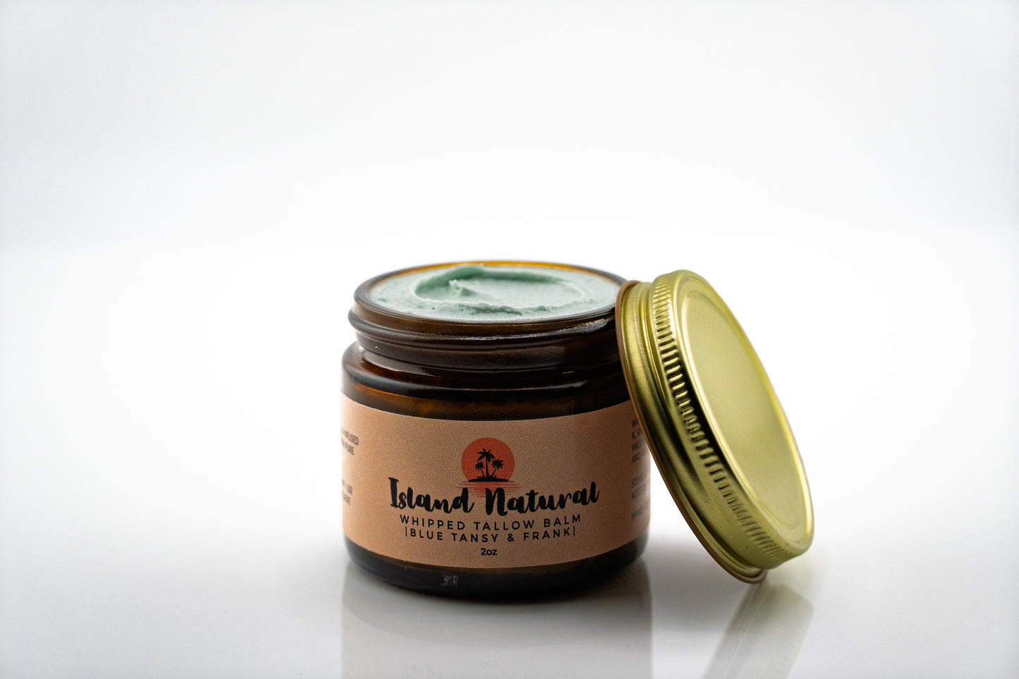 Maui tallow balm blue tansy frankincense whipped moisturizer jar.