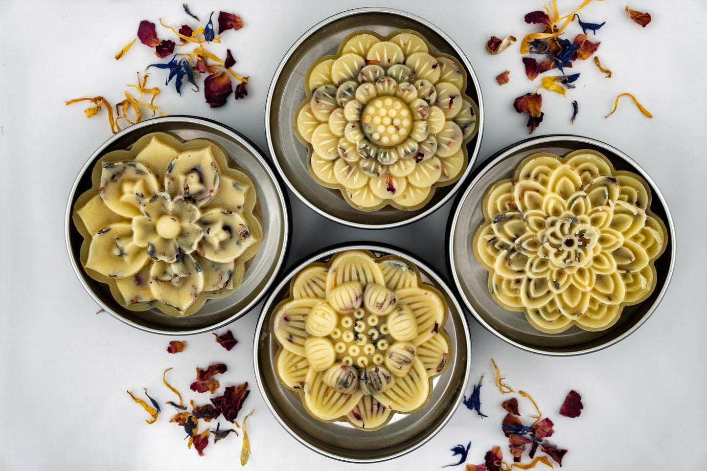 Floral shaped botanical scented tallow lotion bars made by Island Natural Skincare