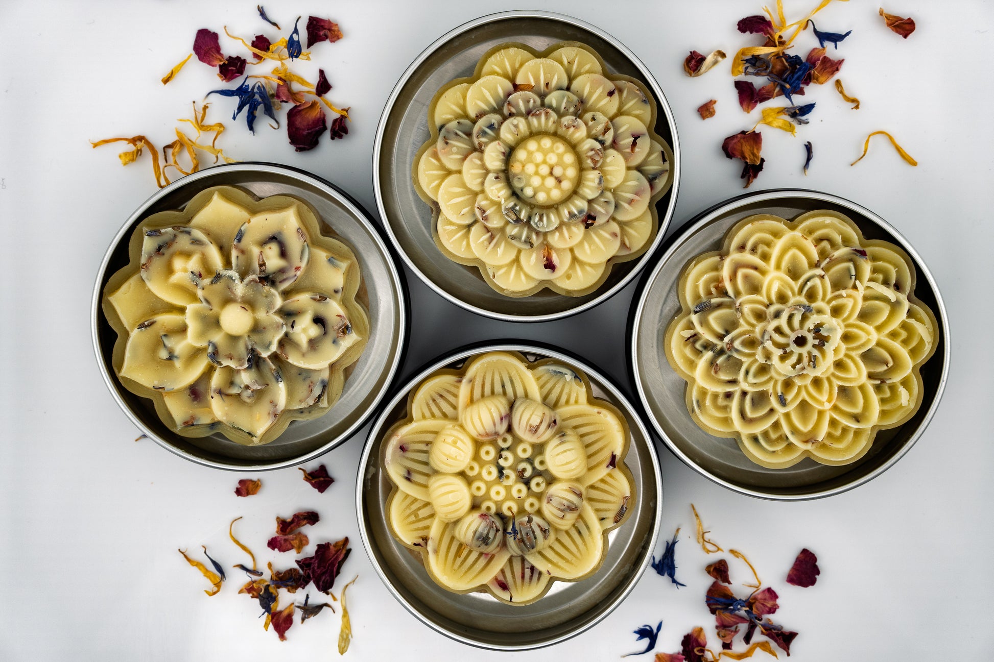 Floral shaped botanical scented tallow lotion bars made by Island Natural Skincare