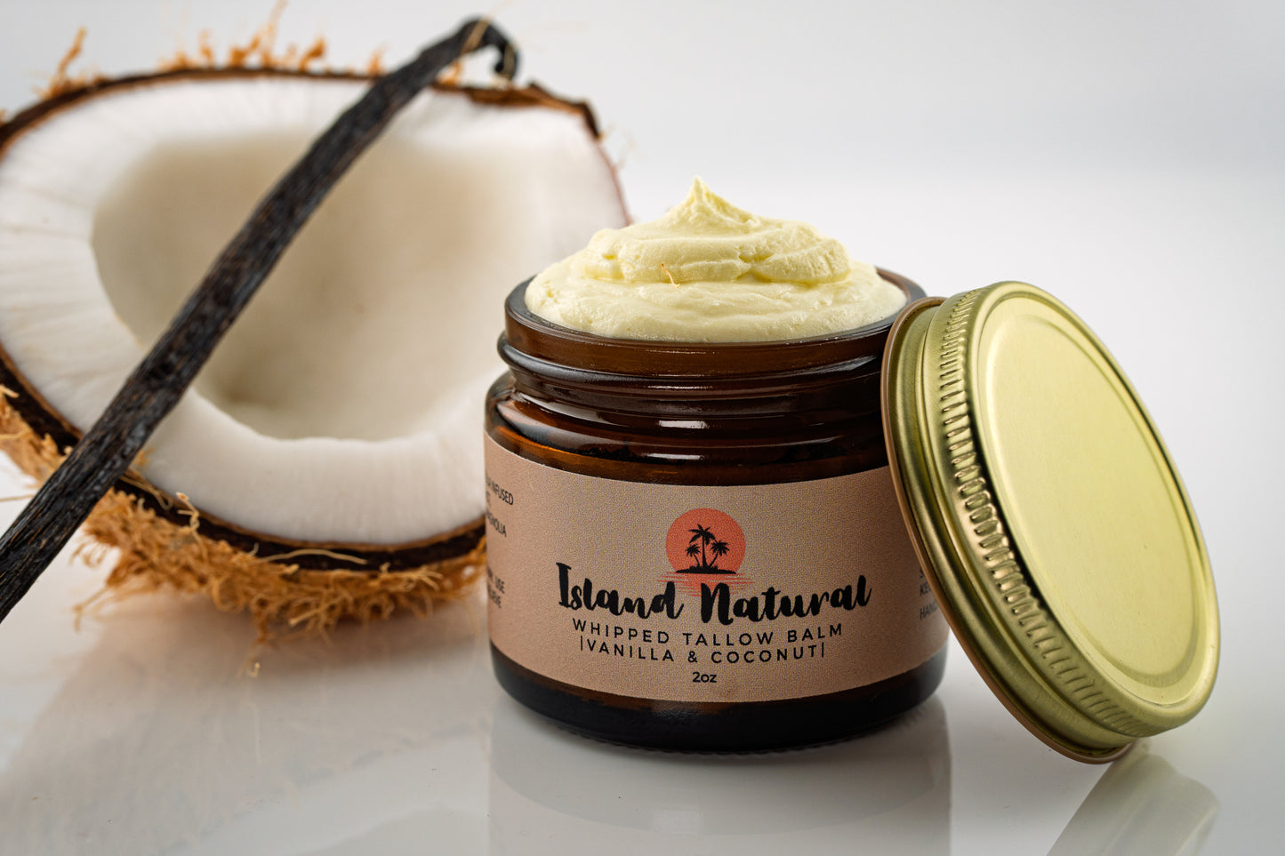 Maui tallow balm coconut vanilla whipped moisturizer jar.