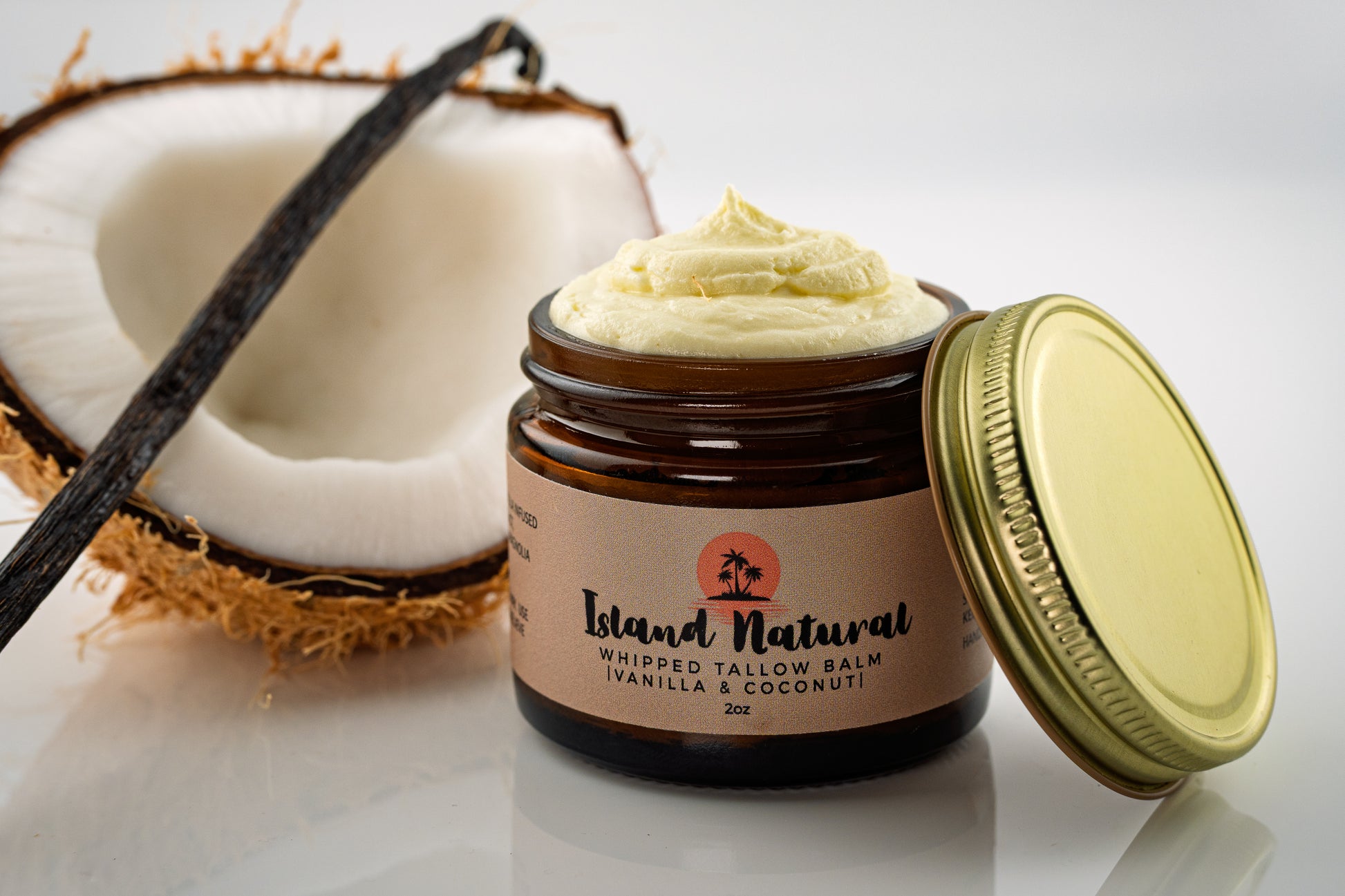 Maui tallow balm coconut vanilla whipped moisturizer jar.