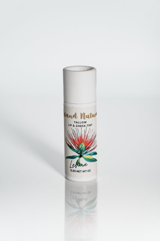 Lehua Tallow Lip and cheek tint tube with Island Natural Skincare brand name on a white background